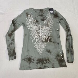 Affliction Women's Green Long Sleeve Top